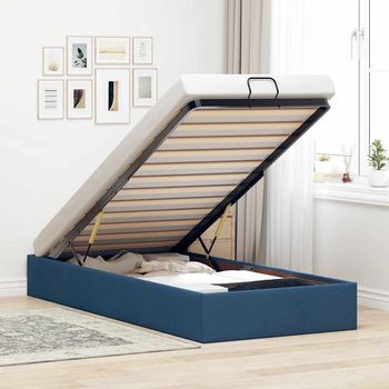 Cama Individual | Cama Para Adultos | Estructura De Cama Otomana Sin Colchón Tela Azul 90x190 Cm Cfw263021