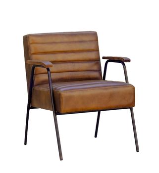 Sillón piel beige y hierro negro