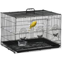 pawhut jaula para pajaros 60x41x41 cm pajarera de metal con comederos 2 perchas 3 puertas y asa de transporte pajaros pequenos negro   aosom espana