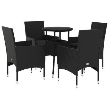 Set Comedor Jardín 5 Uds | Mueble Jardin Mesa Y Sillas Cojines Ratán Sintético Vidrio Negro