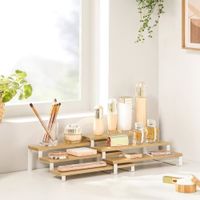 2 estantes para especias extensibles de bambu y acero blanco