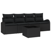set de sofa de jardin de 5 uds con cojines negro ratan poliester cfw408311