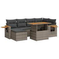 set sofas jardin y cojines 7 piezas ratan sintetico acacia gris