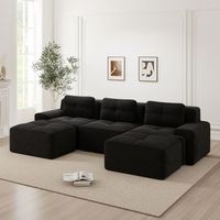 sofa modular de 3 plazas en forma de u - mueble para salon - pana - negro 293x177x69cm