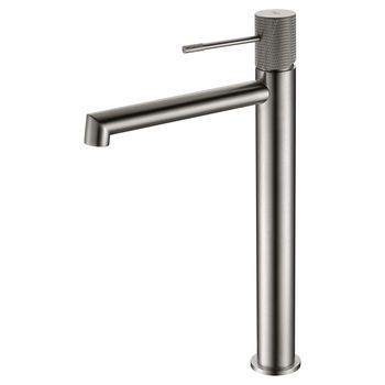 Grifo Monomando Para Lavabo Alto En Latón Con Acabado Níquel Cepillado Altura 322 Mm