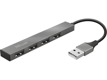 Hub USB - Trust Halyx Aluminium 4-Port Mini, 2.0, Para Portátil de 4 Puertos, Plata
