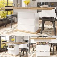 mesa de comedor extensible con 1 puerta 2 cajones - mdf - blanco  natural