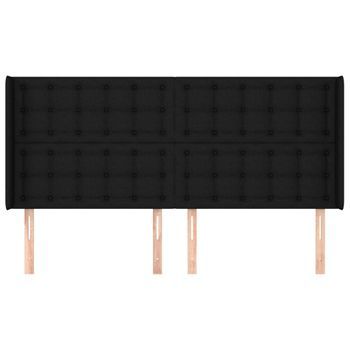 Cabecero Cama Mueble De Dormitorio Con Orejas De Tela 163 X 16 X 118/128 Cm Negro M02_0003596
