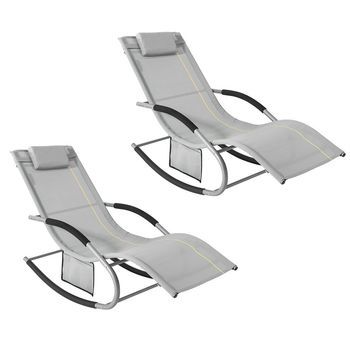 Sobuy Set 2 Tumbonas Reclinables Exterior 150 Kg Con Almohada Y Bolsillos Laterales Ogs28-hgx2