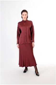 camisa recta raso bordeaux s