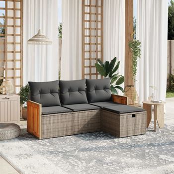 Conjunto De Sofás De Jardín 4 Uds | Mueble Jardin Mesa Y Sillas Y Cojines Ratán Sintético Gris Cfw304705