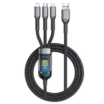 Cable USB-A de 100W a Micro/Type-C/iP con luz nocturna, carga rápida de núcleo de cobre de 1,2 m para iPhone 15 14 13, p