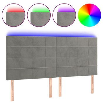 Cabecero Cama Con Luces Led | Panel De Cabecera Terciopelo Gris Claro 180x5x118/128 Cm