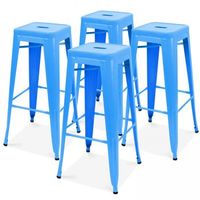 lote de 4 taburetes de jardan de metal azul mate