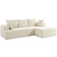 homcom sofa esquinero 256 cm con chaise longue sofa cama 3 plazas de chenilla en forma de l asiento y reposabrazos anchos beige   aosom espana