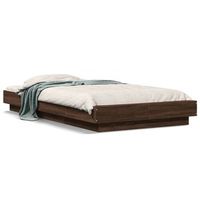 cama individual  cama para adultos  estructura cama con luces led madera marron roble 100x200 cm