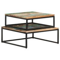 mesa de centro 70x68x27 cm madera maciza reciclada y hierro con recubrimiento en polvo - marron