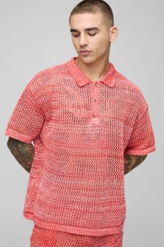 Polo Oversize De Punto Retorcido Con Botones Y Cuello, Rojo