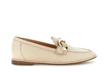 mocasines de piel con hebilla dorada beige 35