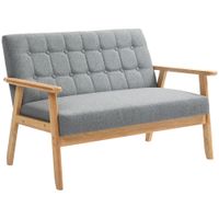 homcom sofa de 2 plazas tapizado en lino con reposabrazos de madera respaldo acolchado carga 250 kg gris claro
