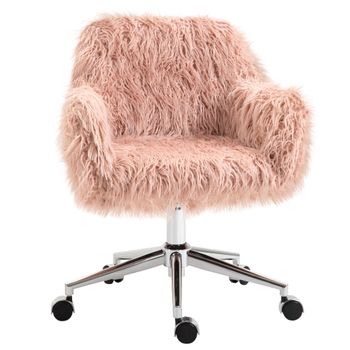 Vinsetto Silla de Oficina Giratoria con Piel Artificial Ajuste de Altura para Niñas Piel Artificial Espuma Rosa+Plata 57x60x75-85 cm   Aosom España