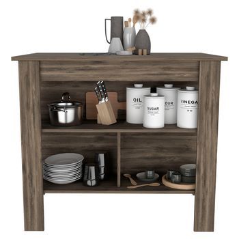 Isla De Cocina Cala En Melamina Con 3 Estantes , Marron , 90 Cm  X 103 Cm  X 70 Cm