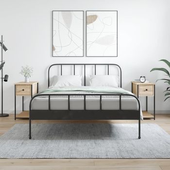 Mesitas De Noche (2 Uds) - Mueble Dormitorio - Madera Y Hierro - Roble Sonoma (30x60x60cm)