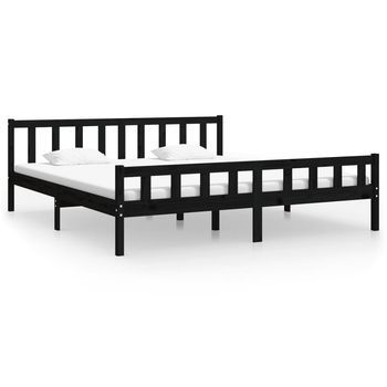 Cama Matrimonial | Cama Para Adultos | Estructura De Cama De Madera Maciza Negro 200x200 Cm