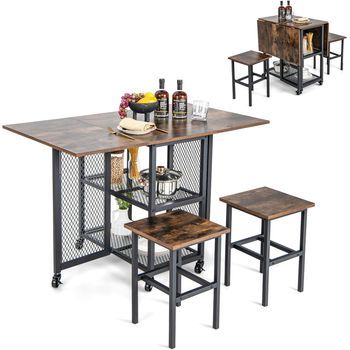 Conjunto De Mesa De Comedor De 3 Piezas Costway 120 X 70 X 75 Cm