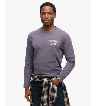 Superdry para hombre. M6010888A Camiseta Athletic Essential gris oscuro (S), Casual, Algodón, Manga larga