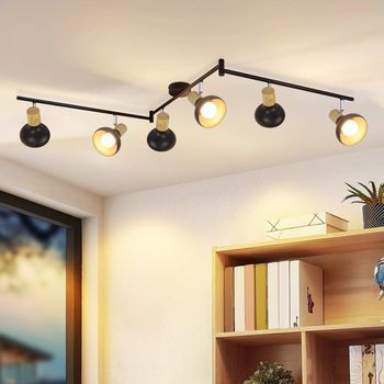 Nettlife Foco De Techo Vintage E14 Interior Orientable 350° Negro Giratorio 350° Industrial 6 Llamas Redondas