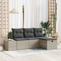 juego de sofas de jardin  de 4 piezas con cojines de ratan sintetico gris claro v8020 unico  beige