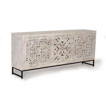 Aparador Madera De Mango Y Patas Metal Blanco Envejecido