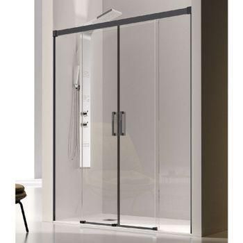 Frontal De Ducha 2 Fijos + 2 Puertas Correderas Glasé Perfil Negro 155 Cm