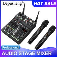 mezclador de audio de 4 canales amplificador de alta potencia mezcla de sonido con microfono consola digital depusheng uf4-m para karaoke y escenario