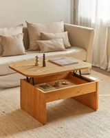 mesa de centro elevadora de madera de abeto en color marron claro