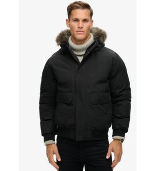 Superdry para hombre. M5011930A Cazadora bómber de pelo sintético Everest negro (L), Casual, Poliéster Reciclado, Sostenible