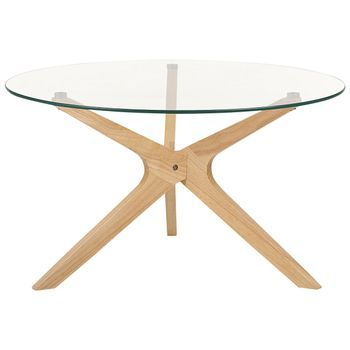 Mesa De Centro De Vidrio Templado Transparente Madera Clara 80 Cm Patas Valley