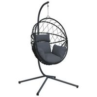 silla colgante huevo con soporte ratan y acero antracita