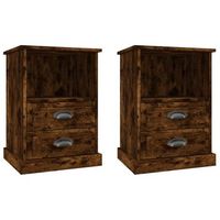 pack 2 uds mesitas de noche  mesa auxiliar  mesilla color roble ahumado 43x36x60 cm