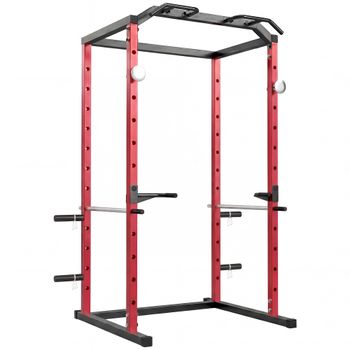 SPORTNOW Jaula de Potencia Rack de Sentadillas con Barra Dominadas Estación de Fondos Ajustable para Casa Gimnasio Carga 460 kg