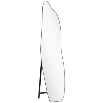 HOMCOM Espejo de Pie Cuerpo Entero sin Marco Espejo de Pie Forma Irregular con Soporte 40x4x160 cm Negro y Plata