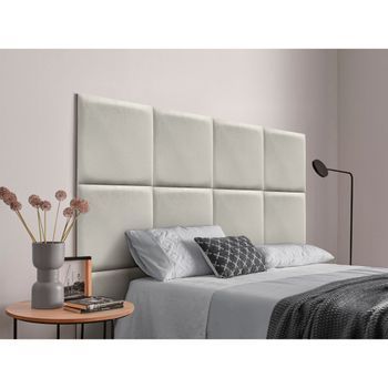 Dhome Cabecero Tapizado Para Camas De 95cm Compuesto De Paneles Autoadhesivos Intercambiables De Terciopelo Premium Cama Lujo Dormitorio Acolchado (
