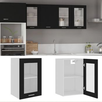 Armario De Pared | Mueble Pared | Armario Colgante Cristal Madera Contrachapada Negro 40x31x60 Cm Cfw739569