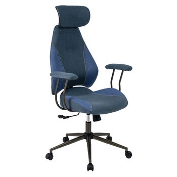 Costway Silla Ergonómica de Oficina con Respaldo Basculante Reposacabezas 2D y Tejido de Lino Azul