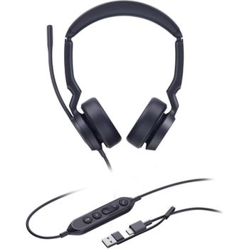 Auriculares Yealink UH44 DUAL UC con cable USB-A y USB-C para oficina, micrófono dual, color negro