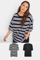 yours juego 2 camisetas de algodon negra y estampado de doble raya mujer curvy y tallas grandes yours