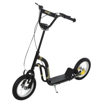 HOMCOM Patinete Infantil Ajustable con Ruedas Neumáticas y Doble Freno, 2 Ruedas, +5 Años 120x58x95 cm Negro   Aosom España