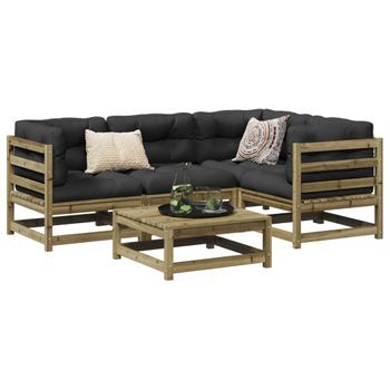 Juego De Sofás De Jardín 5 Uds | Mueble Jardin Mesa Y Sillas Madera De Pino Impregnada Cfw53488