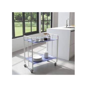 Carrito Auxiliar Plegable Bauhaus Con Ruedas - Armazón Metálico Blanco, 2 Niveles Y 4 Posiciones Ajustables,,coffe Shop Azul